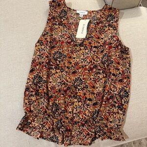 NWT Evereve Olivia Paisley Ruffle Hem Sleeveless Tank Top Blouse Size XS